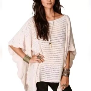 FREE PEOPLE Pink ruffle Oversized Poncho Sweater